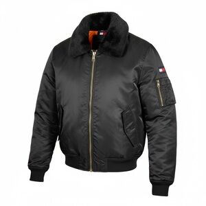 Tommy Hilfiger Black Bomber Jacket Faux Fur Collar Medium